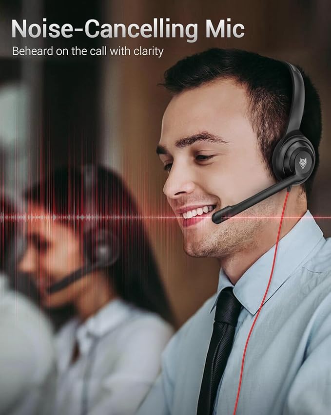 NUBWO HW02 USB C/3.5 Headset with Microphone,Computer Headset with in-line Mute & Volume Control,Wired Headset for Laptop,Skype,Zoom,Call Center,Meetings,Webinar,Home, Black