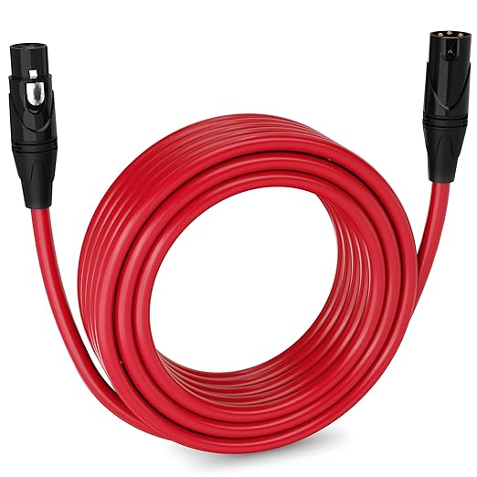 LyxPro 50 Feet XLR Microphone Cable Balanced Male to Female 3 Pin Mic Cord for Powered Speakers Audio Interface Professional Pro Audio Performance and Recording Devices - Red