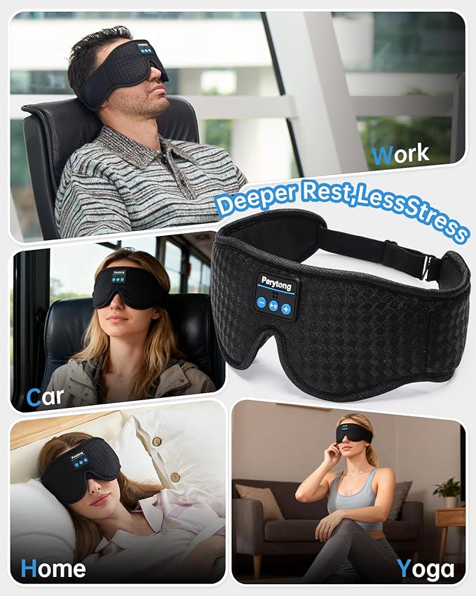 2-Pack Sleep Mask with Bluetooth Headphones & Sleep Headphones Headband Wireless, Ultra-Thin Stereo Speakers for Side Sleepers Perfect for Insomnia, Yoga, Air Travel, Meditation