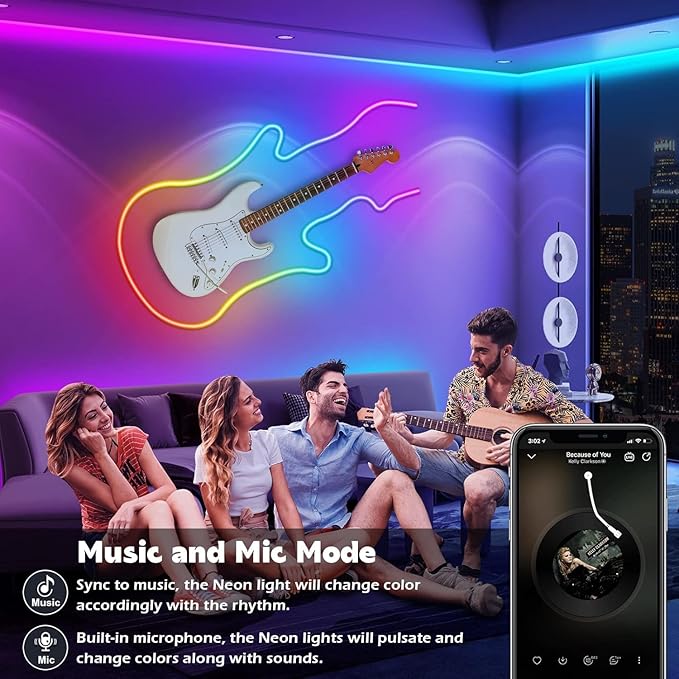 LETIANPAI 16.4FT Neon Rope Lights,Flexible Led Rope Lights Control with App/Remote,Multiple Modes Music Sync Gaming RGB Led Neon Lights for Bedroom Outdoor