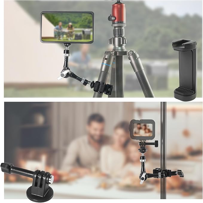 FIFIELD CNC Machined 7" Articulating Magic Arm Clamp Mount with Super Clamp, 360° Dual Ball Head & 1/4" ARRI Locating Pin&Holes, Camera Monitor Mount for Camera, Phone, LED Light, Phone,7" w/Clamp
