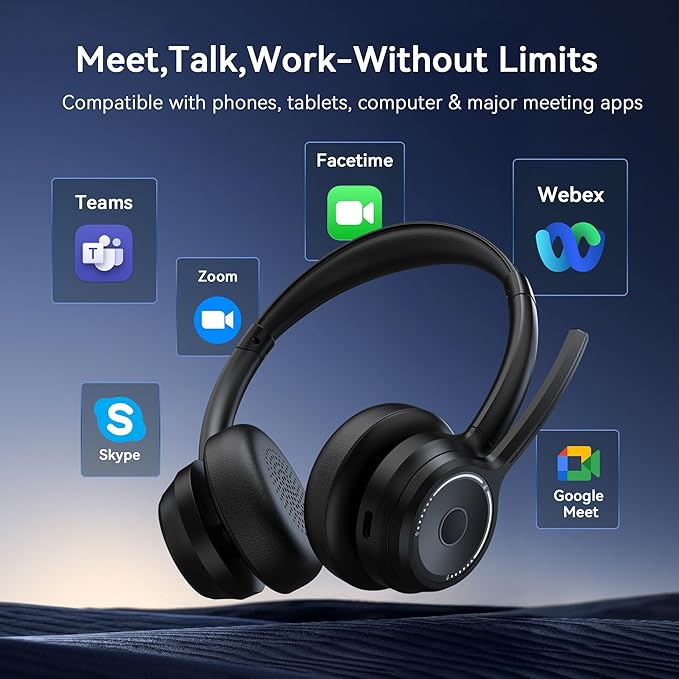 (2026 Upgraded) Wireless Headset with Mic for Work, Bluetooth Headset with Noise Canceling Microphone, Wireless Headphones with Mic and USB Dongle and Mute, Fit for Computer/PC/Teams