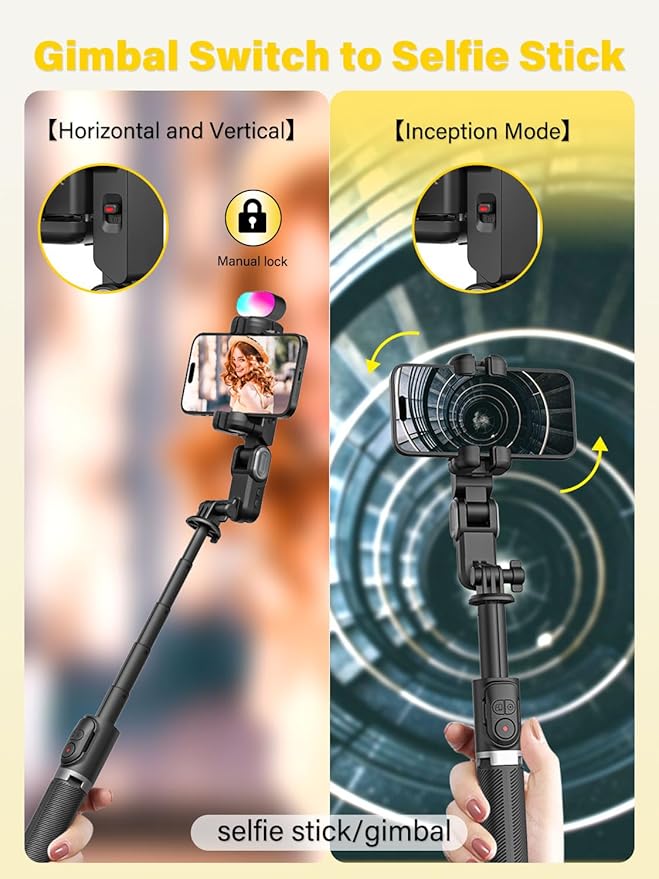 Gimbal Stabilizer for Smartphone,2-axis stabilizer Without APP face Tracking,4 in 1 Portable Phone Tripod,stabilizer for iPhone& Android,108CM Extension Rod,AOCHUAN M2PRO Black