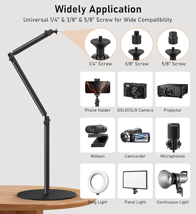 Camera Round Base Mount Desk Stand, Flexible Aluminum Photography Floor-Standing Light Monopod Stand Phone Holder with 1/4" 3/8'' 5/8'' Screw for DSLR Camera, Light, Webcam, Live Streaming, Vlogging