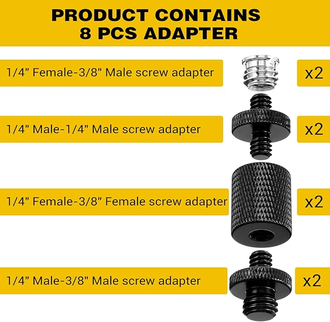 8 Pieces 1/4" & 3/8" Camera Screw Adapter Set Camera Tripod Adapter Cameras Mount Screw for DSLR Flash & Light Stand Mounts Monopod Quick Release Plate