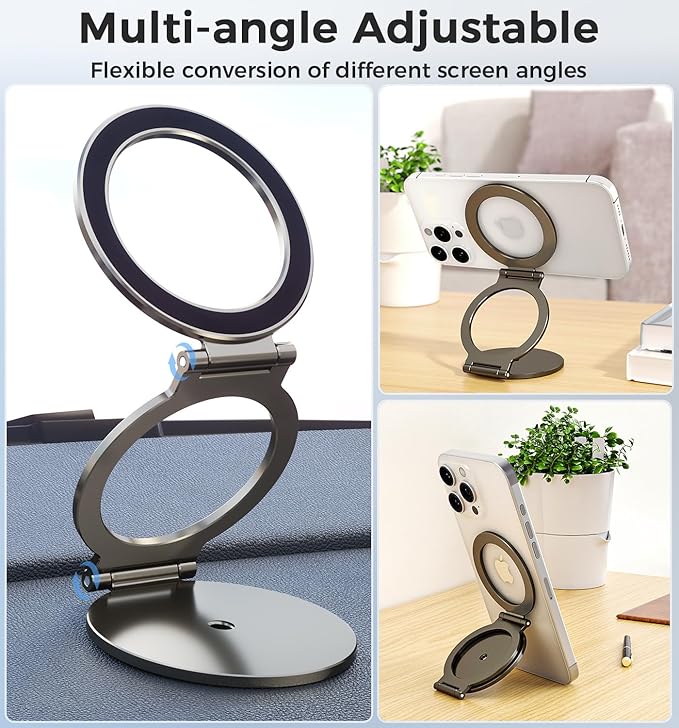 Dual Magnetic Phone Holder for MagSafe, 1/4" Screw Tripod Mount Adapter, Gym Magnet Phone Stand with Kickstand for iPhone 16 Pro Max 15 14 13 12 MagSafe Case Cell Phone