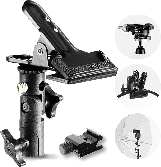 Selens Photography Reflector Clamp Holder Speedlite Hot Shoe Bracket with 1/4" & 3/8" Screw Mount with Photo Studio Light Stand, Lighting Umbrella Reflector