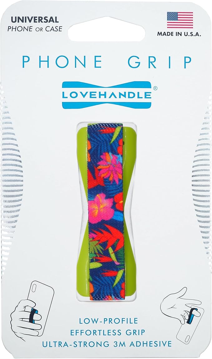 LOVEHANDLE Universal Phone Grip for Smartphones & Mini Tablets - Phone Holder for Hand - Wireless Charging Compatible - Made in The USA - Lush Flora