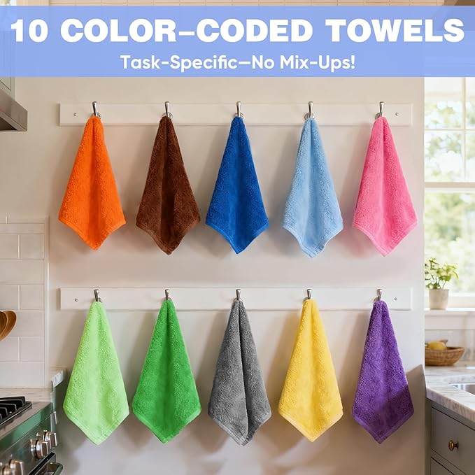 10 Colors Microfiber Cleaning Cloths, 400 Pack Assorted Cleaning Rags, Highly Absorbent Microfiber Towels for Car, Kitchen, Bathroom and Household Cleaning, 11.8"X11.8"