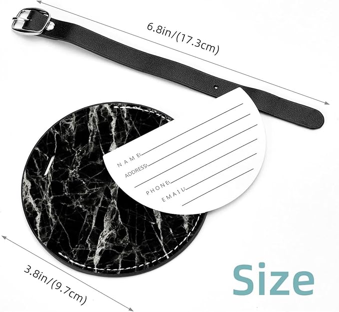 2 Pack Black Marble Bag Tags for Luggage Long Flight Must Haves Travels Gift Airport Essentials