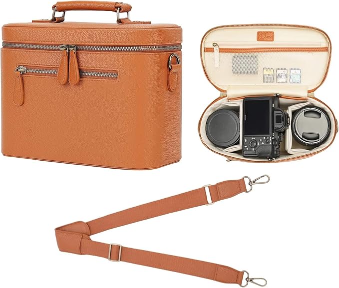 Divvia Camera Sling Bag, Waterproof PU Leather Crossbody Camera Case for Photographers, Small Shoulder Bag Compatible for Canon Nikon Sony (Brown)