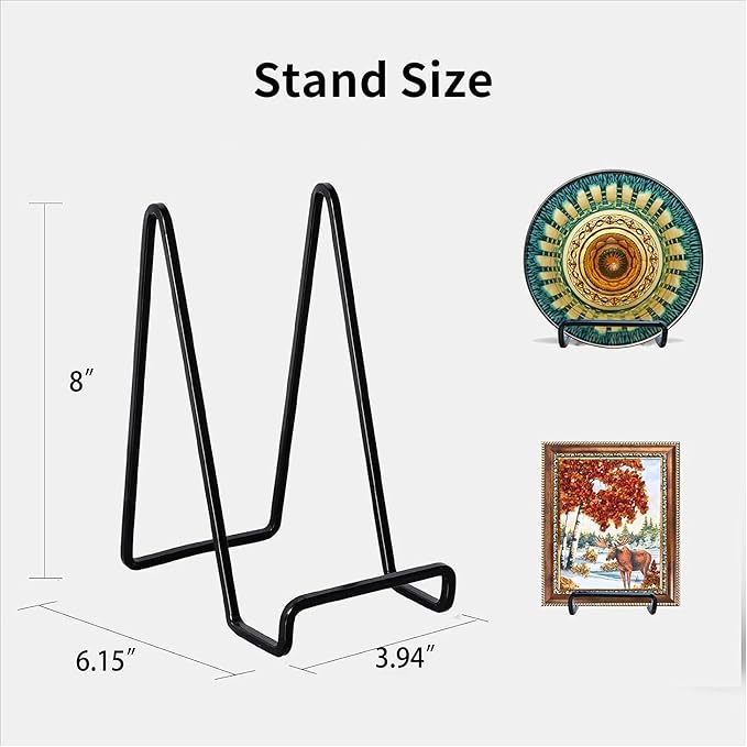 3 Pack 8 inch Metal Plate Stands for Display, Plate Holder Pictures Frame Easel Display Stand, Tabletop Picture Stand, Iron Easels for Display Photo Frames, Plates, Vinyl Record，Book, Sign（Black）