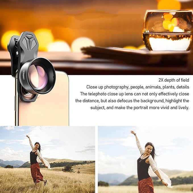 5 in 1 Phone Camera Lens Kit, 10X Macro Lens, 2X Telephoto Lens, 195° Fisheye, 110° Wide Angle, 170° Super Wide Angle, for Double Lens Single Lens Smart Phone