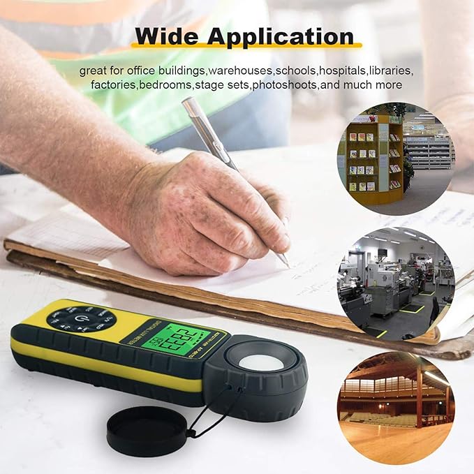 Light Meters, AP-881D Lux Meter with Ambient Temperature（℃/℉）Measurer Light 0.01~400,000 Lux (0.01~40,000 FC), Luxmeter with 270º Rotated Sensor, Back Light, Data storag for Plants LED Indoor Lights