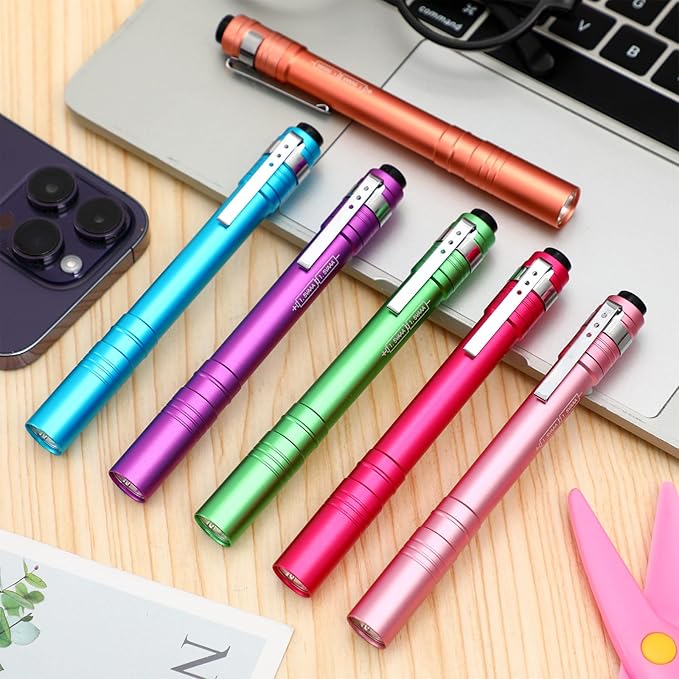 12 Pack LED Penlight Bulk, Pocket Flashlight with Clip, Aluminum Pen Flashlights Mini Pen Light for Nurses Hospital Outdoor Camping Emergency Hiking(Colorful)