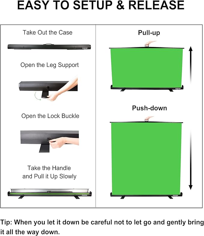 FUDESY Extra Large Green Screen, 74W X 77H inches Collapsible Chromakey Panel,Portable Retractable for Tiktok Video, Live Game,Aluminum Base,Wrinkle Resistant Fabric,Pull-up Style,Auto-Locking Frame