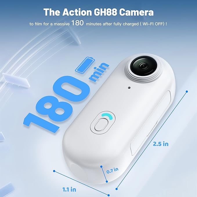 Meoilkolnm Mini Body Camera, Wearable Action Body Cam, Thumb Size Hands Free Recording Body Worn Camera, Premium Portable Camcorder Mount Anywhere for Pet Walking, Work, Travel (White, 128GB)