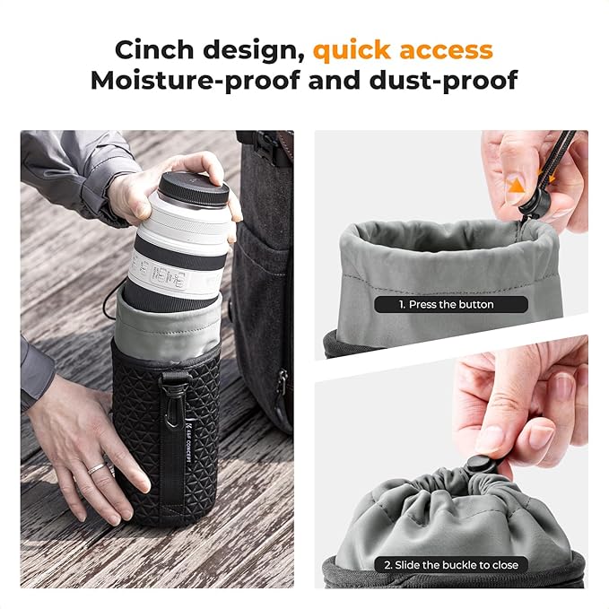 K&F CONCEPT 4 Pack Camera Lens Pouch Set, Drawstring Lens Protective Bag, Camera Lens Case for DSLR SLR Lens