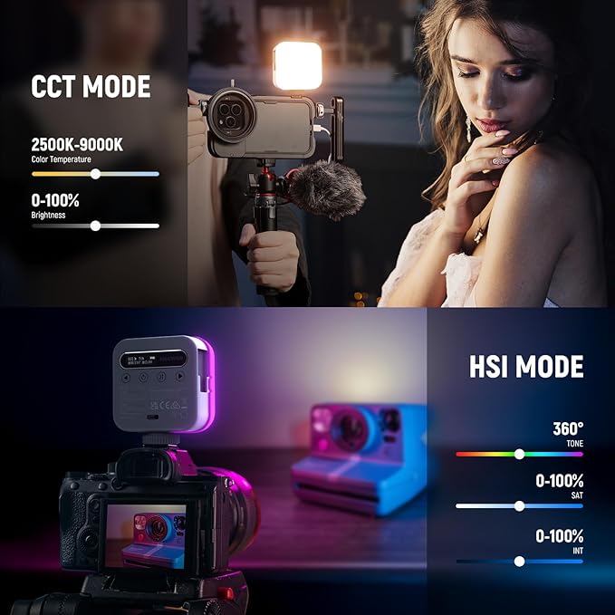 NEEWER Basic Magnetic RGB Video Light, 360° Full RGB Mini LED Camera Light CRI96+ 2500-9000K 18 Scenes 3 Cold Shoes & 1/4", 2000mAh Rechargeable Portable for Selfie/Tripod Photography Lighting, BL60C