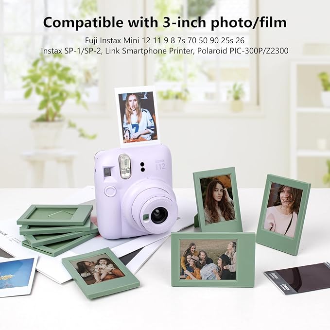 HIYQIN 8 Pack 2x3 Mini Photo Frames for for Fuji Instax Mini 3 inch Picture/Polaroid 3-Inch Films - for Desktop Display Small Wallet Size Picture frame with Clear Protective Covers - Green