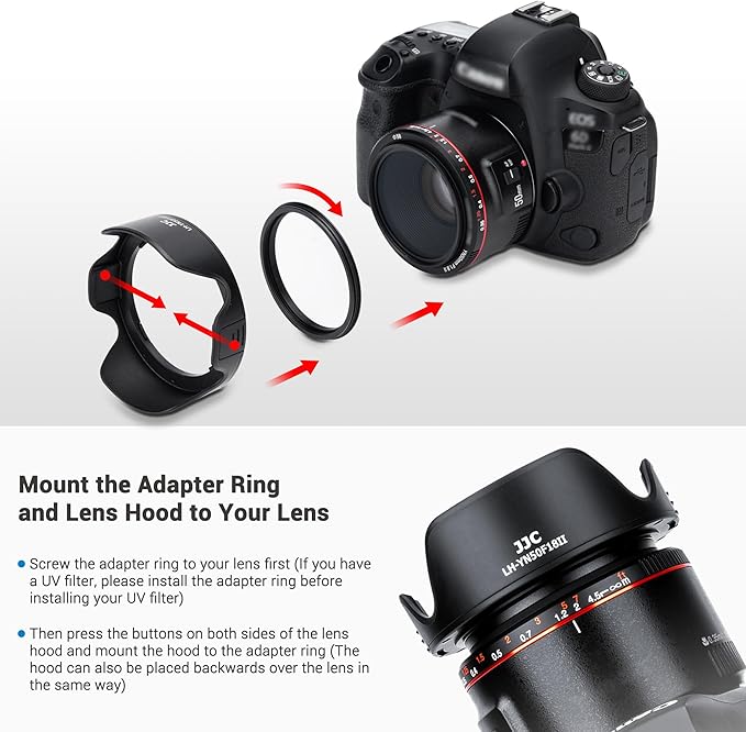 White Lens Hood for Yongnuo YN 50mm f/1.8 II Lens, Reversible Lens Shade Protector Compatible with 58mm Filter or Lens Cap