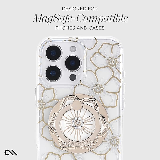 Case-Mate Magnetic Phone Grip & Ring Stand - Collapsible and Removable MagSafe Accessories for iPhone 17 Pro Max /16 Pro Max/15/14/13/12/S25 Ultra - Floral Gems