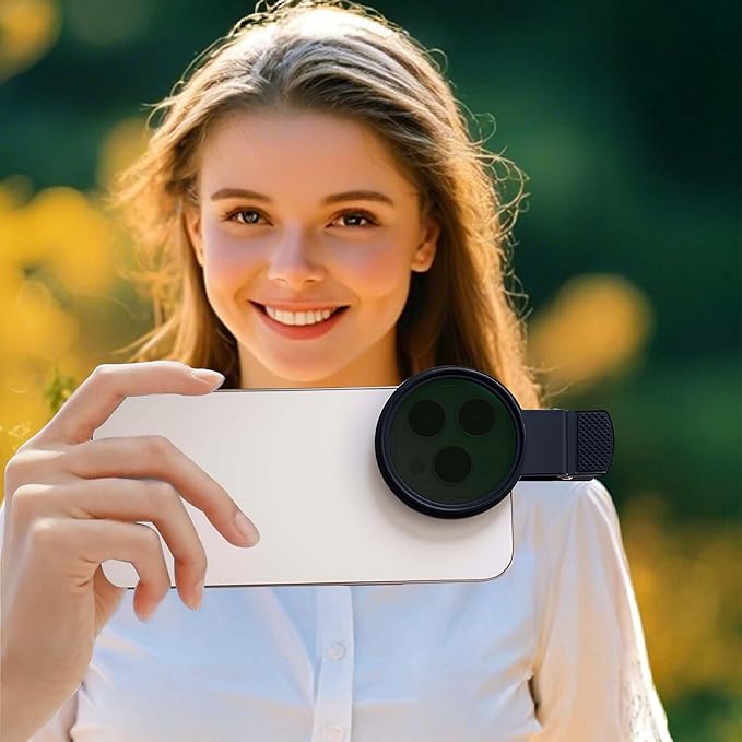 52mm Clip-on ND 2-400 Phone Lens Filter for iPhone16 15 14 13 12 11,Samsung BLU, Motorola, Xiaomi and Other Smart Phones.Neutral Density Used for reducing Light and for time-Lapse Photography.