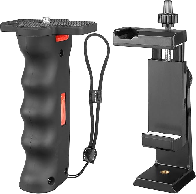 Vlogging Holder, Cell Phone Camera Handle Grip Stabilizer, Ergonomic Phone Video Stabilizer, Handheld Selfie Stick Smartphone Holder with Cold Shoe Mount for Mic/Flash Light, Wrist Strap