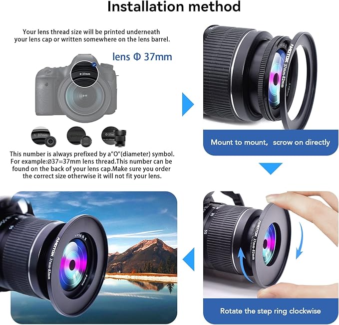 37mm Lens to 82mm Camera Lens Adapter,37mm to 82mm Filter Step-up Ring Adapter Ring,Compatible All 82mm Filter Accessory