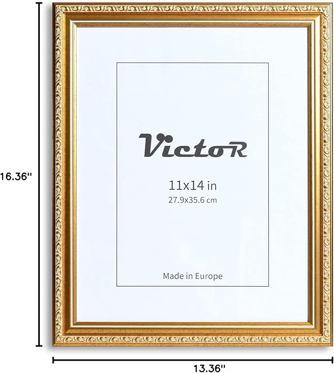 VictoR Picture Frame Chagall 11x14 Gold - Vintage Picture Frames with Shutterproof Acrylic Glass - 11 x 14 Photo Frame - Gold Picture Frames - Antique - only for hanging