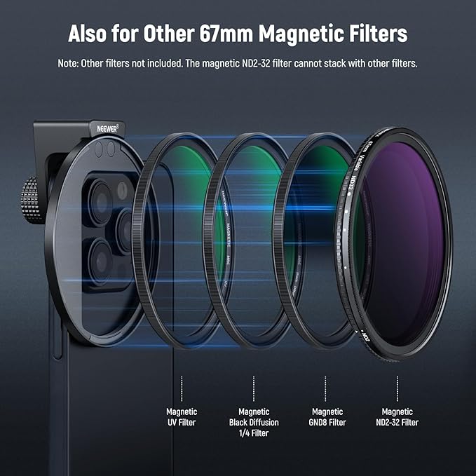 NEEWER 67mm Magnetic CPL Filter, Circular Polarizing Filter with Cold Shoe Phone Camera Lens Clip, Photography Accessories Compatible with iPhone 17 16 Android Samsung Galaxy S35 Ultra