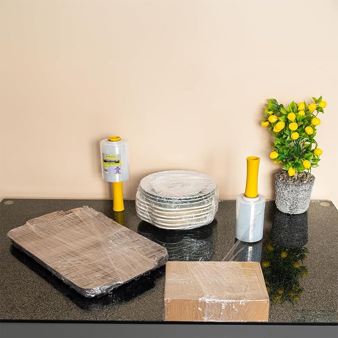 " 12-Pack " Mini Stretch Wrap Roll with Handle | 5 inch x 1000ft x 12 pcs | Shrink Wrap Roll | Stretch Wrap for Moving | Plastic Wrap for Moving | Stretch Film Wrap for Moving | 5 inch Stretch Wrap |