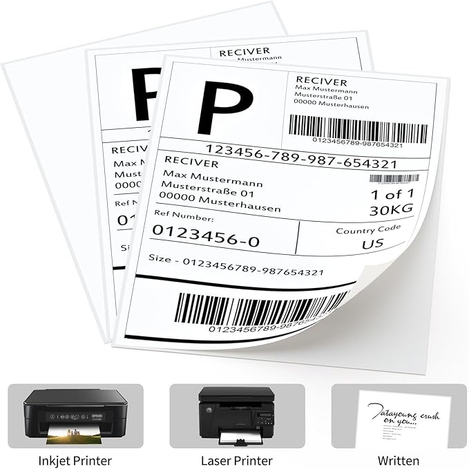 8.5" x 11" Sticker Paper for Inkjet Printers - 3000 Sheets Full Sheet Shipping Labels Printable Full Page Labels 8.5×11 White Sticker Paper for Laser Printing - Matte