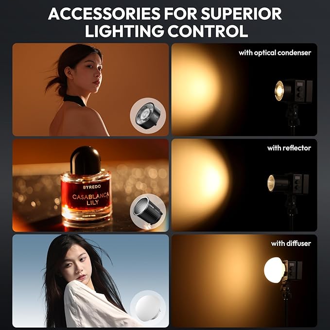ULANZI EC65 Video Light - 65W COB LED Video Light Mini Bi Color Portable Continuous Output Lighting with Battery & APP Control, 2700K-6500K CRI≥95 Bowens Mount Handheld Spotlight for Camera, Tripod