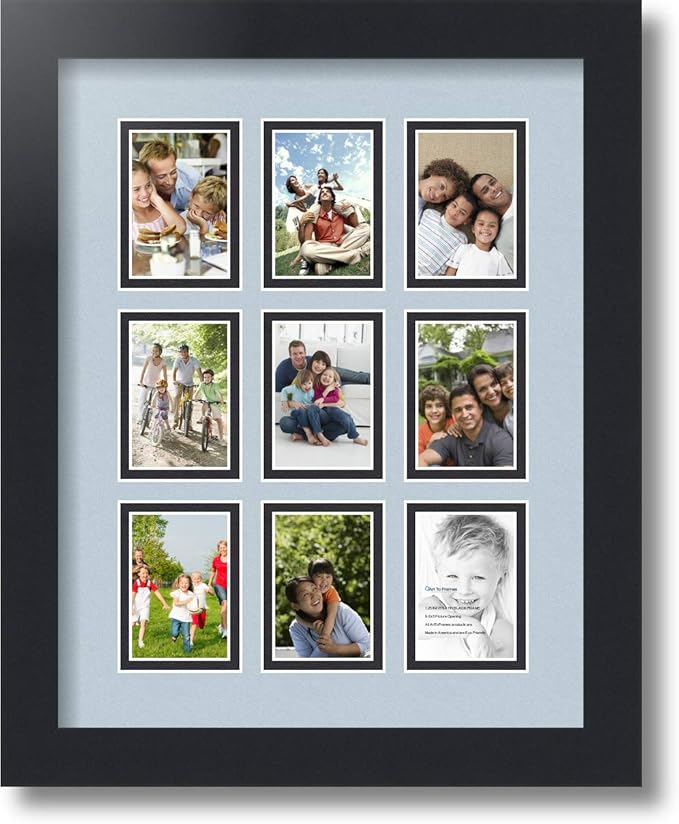 Art to Frames Double-Multimat-78-860/89-FRBW26079 Collage Photo Frame Double Mat with 9-2x3 Openings and Satin Black Frame
