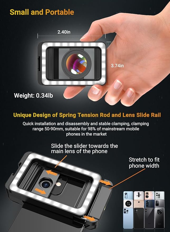 APEXEL 15X Macro Lens for iPhone with LED Fill Light, Samsung, Android Phone, with Universal Lens Clip Attachment (Fits for Almost Smartphone)