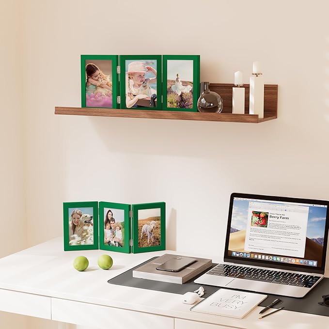 decorUhome Triple 6x4 Picture Frame Horizontal, Engineered Wood Trifold Photo Frame with Plexiglass for Tabletop Display, 6x4, Green