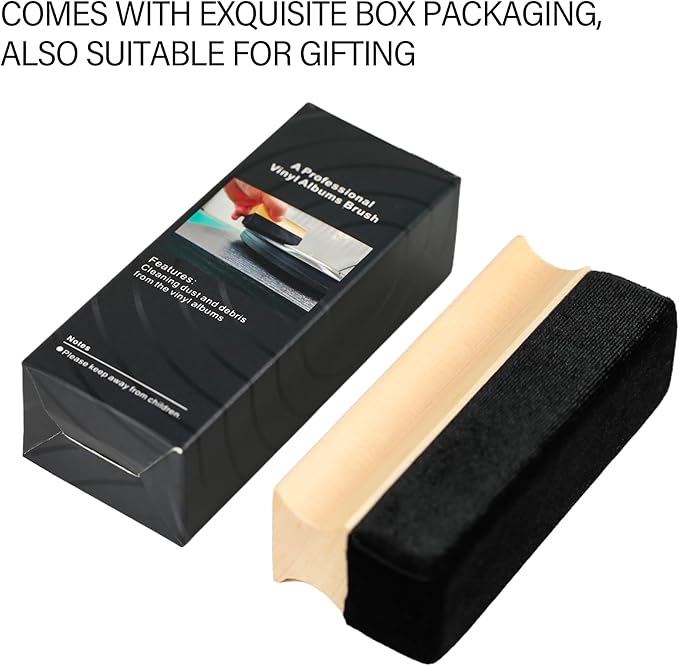 New-Design Soft Velvet Fabric Vinyl Record Cleaning Brush, Anti-Static LP Record Cleaner Brush with Wooden Handle for Vinyl, CD Albums, LCD Screens(Color Box Packing)