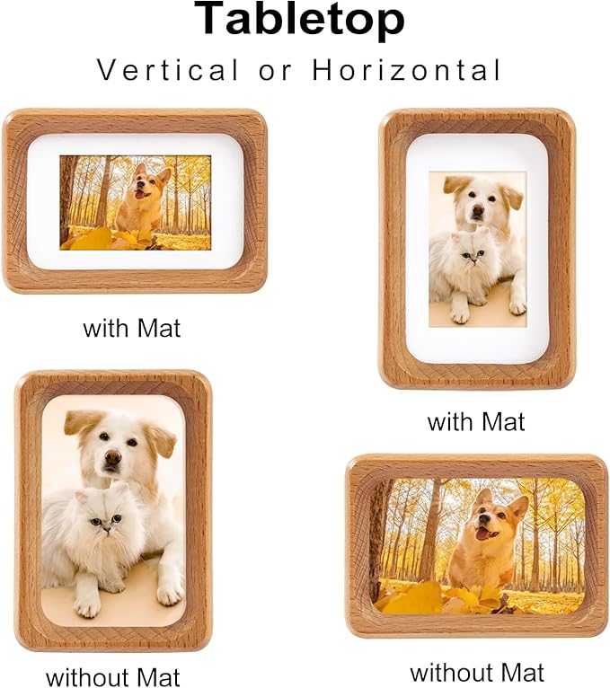 Kattepote 3 inch Wooden Mini Instant Photo Frames, with Mat for 1x2 inch Photos, Natural Beech Wood Mini 2 x 3 inch Tabletop Picture Frame Instant Camera Photo Frames (Beech)