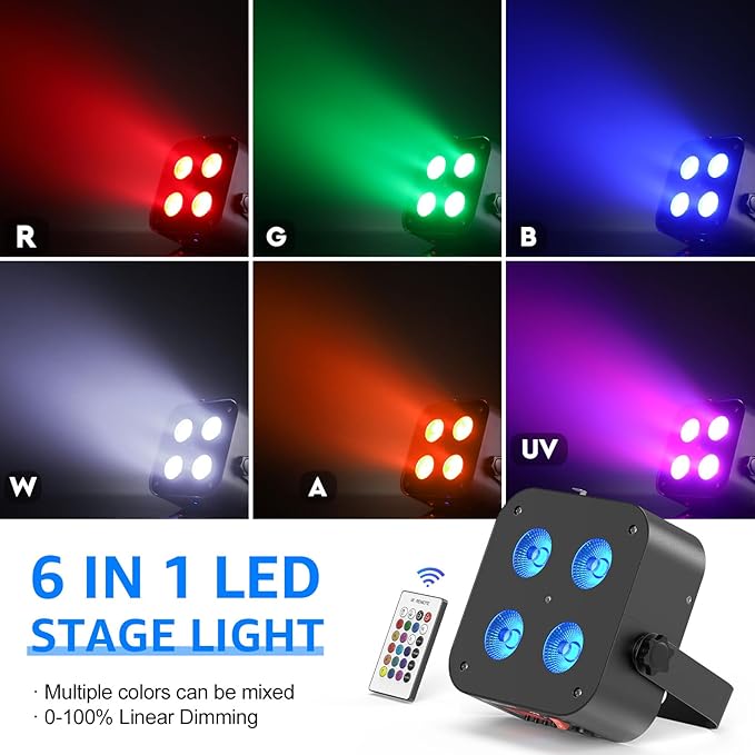 Mini Rechargeable Par Lights with Charging Case, 4 * 18W RGBWA UV 6 in 1 Battery Powered Upights, APP & Wireless DMX Control Stage Lights, Uplighting for Festival Party Wedding
