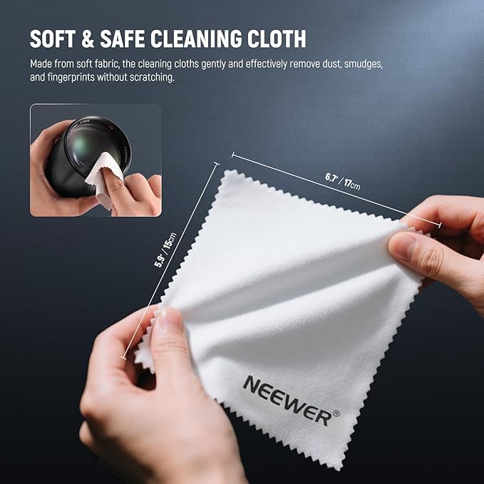NEEWER 6 in 1 Camera Lens Cleaning Kit for Electronics, Phones, Tablets, 3X Double Head Lens Brush Pen + 2X 24mm Full Frame Sensor Swab + 1x Cleaning Cloth, HM-48