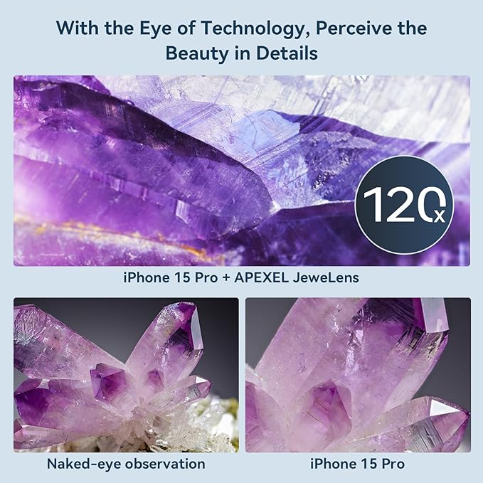 APEXEL 120X Phone Microscope Lens, Jewelers Loupe Magnifier with Eyecup/Illuminated LED Light/Universal Clip, Compatible with iPhone/Android Gems, Jewelry, Coins, Portable Mini Pocket Microscope