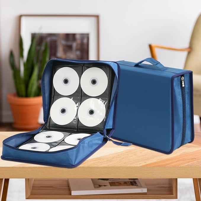 DVD Case CD Storage,256 Capacity CD Cases Holder DVD Storage Case Holders CD DVD Disc Case Storage Wallet Binder for Car Home Office Travel (256 Blue)