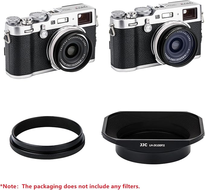 Metal Square Lens Hood with Lens Cap Protector & 49mm Thread Filter Adapter Ring for Fujifilm X100VI X100V X100F X100T X100S X100 X70 Camera Replaces Fuji LH-X100 Lens Hood & AR-X100 Adapter Black