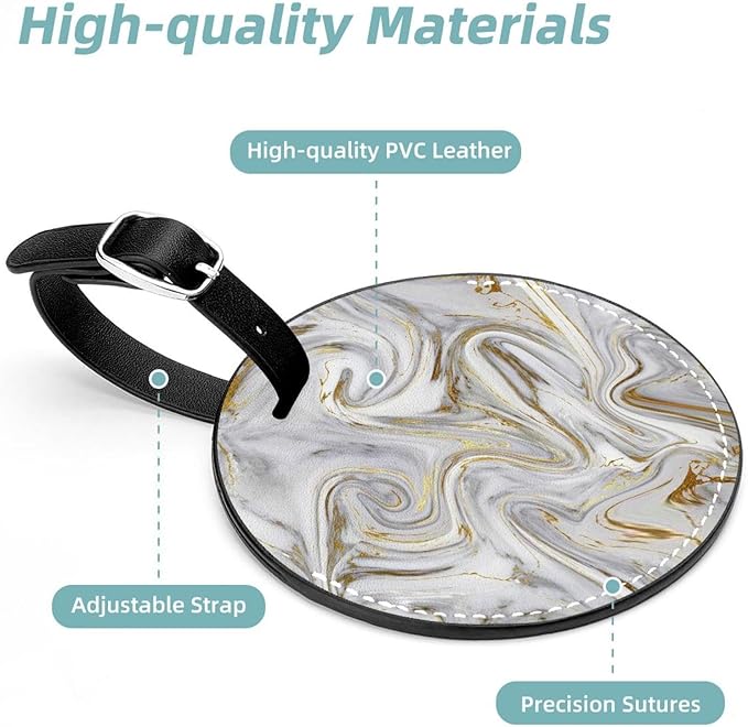 2 Pack Black Golden White Marble Luggage Tag Set | Durable ID Tags for Suitcases & Travel Bags | Name Identifiers for Easy Bag Recognition