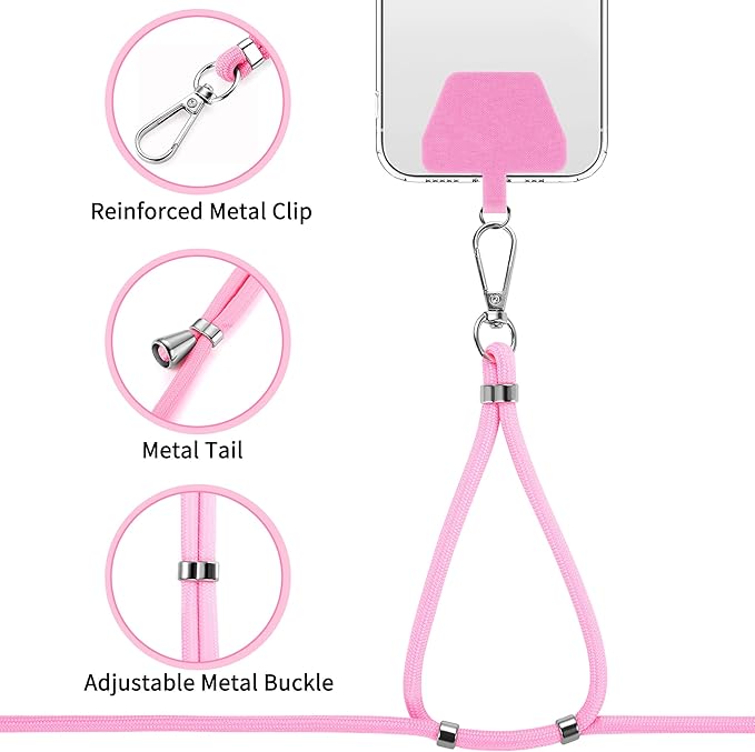 CACOE Phone Lanyard 2 Pcs-2 Pcs Adjustable Neck Strap, 4 Pcs Patches, Universal Crossbody Multifuctional Cell Phone Lanyards Compatible with Most Smartphones(Black+Bright Pink)