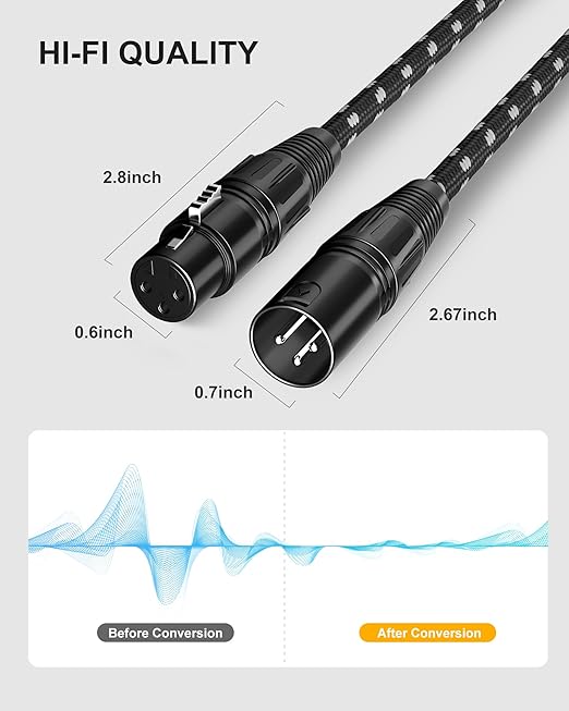 XLR Cables 20ft 2 Pack, Nylon Braided XLR Extension Microphone Cable, OFC Shielded Balanced Male to Female Mic Cord for Preamp Recording Mixer Amplifie Speaker Black