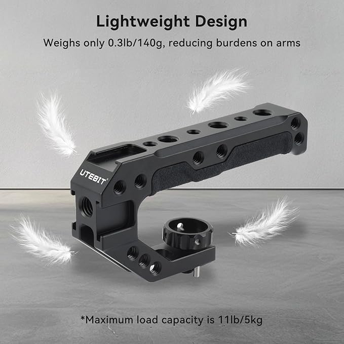 UTEBIT Camera Top Handle with 3/8" ARRI Locating Pins for Camera Cage, Universal Camera Grip Top Handle Lightweight, 1/4" Screw & 3 Cold Shoes Compatible with SmallRig Handles Camera Cages Video Rigs