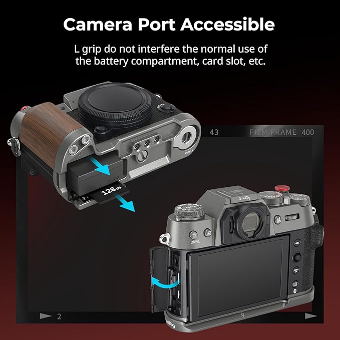 SMALLRIG X-T50 Handgrip, Wooden L-Shape Grip for FUJIFILM X-T50 Camera, Built-in Quick Release Plate for Arca, with Shutter Button and Hot Shoe Cover, Charcoal Silver - 4736
