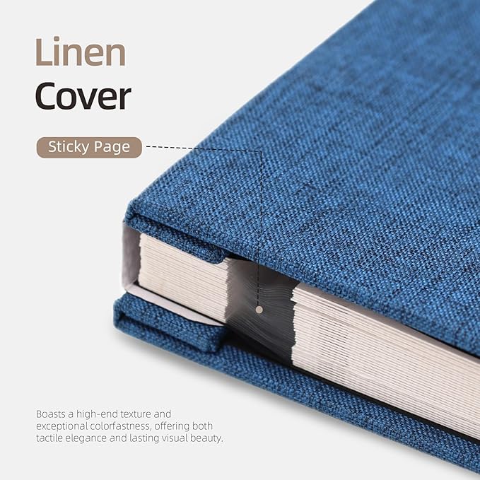 Vienrose Photo Album Self Adhesive 4x6 5x7 3x5 8x10 Scrapbook Album DIY Scrap Book with A Metallic Pen (11"x10.6" 60 Pages, Blue)